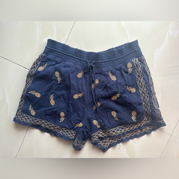 J.Crew Navy Blue Pineapple Embroidered Women's Shorts size Small elastic waist - Picture 14 of 15